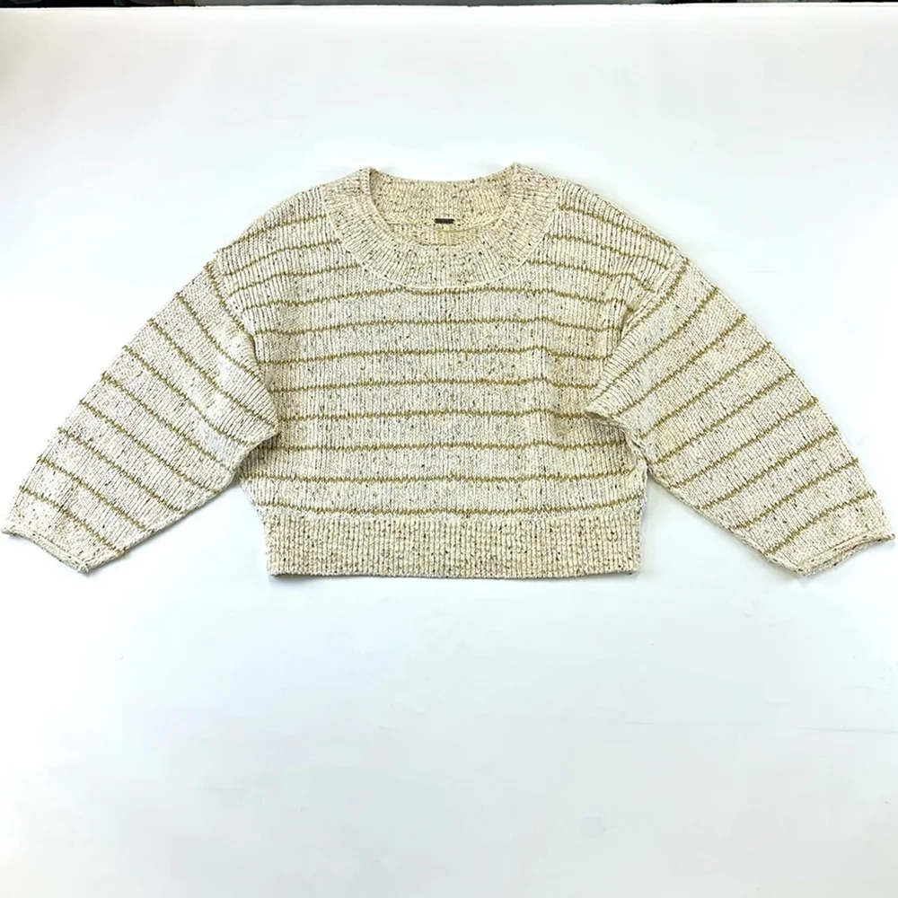 Free People Starlight Sweater Pearl Island Stripes Cream Oatmeal Comfy XS